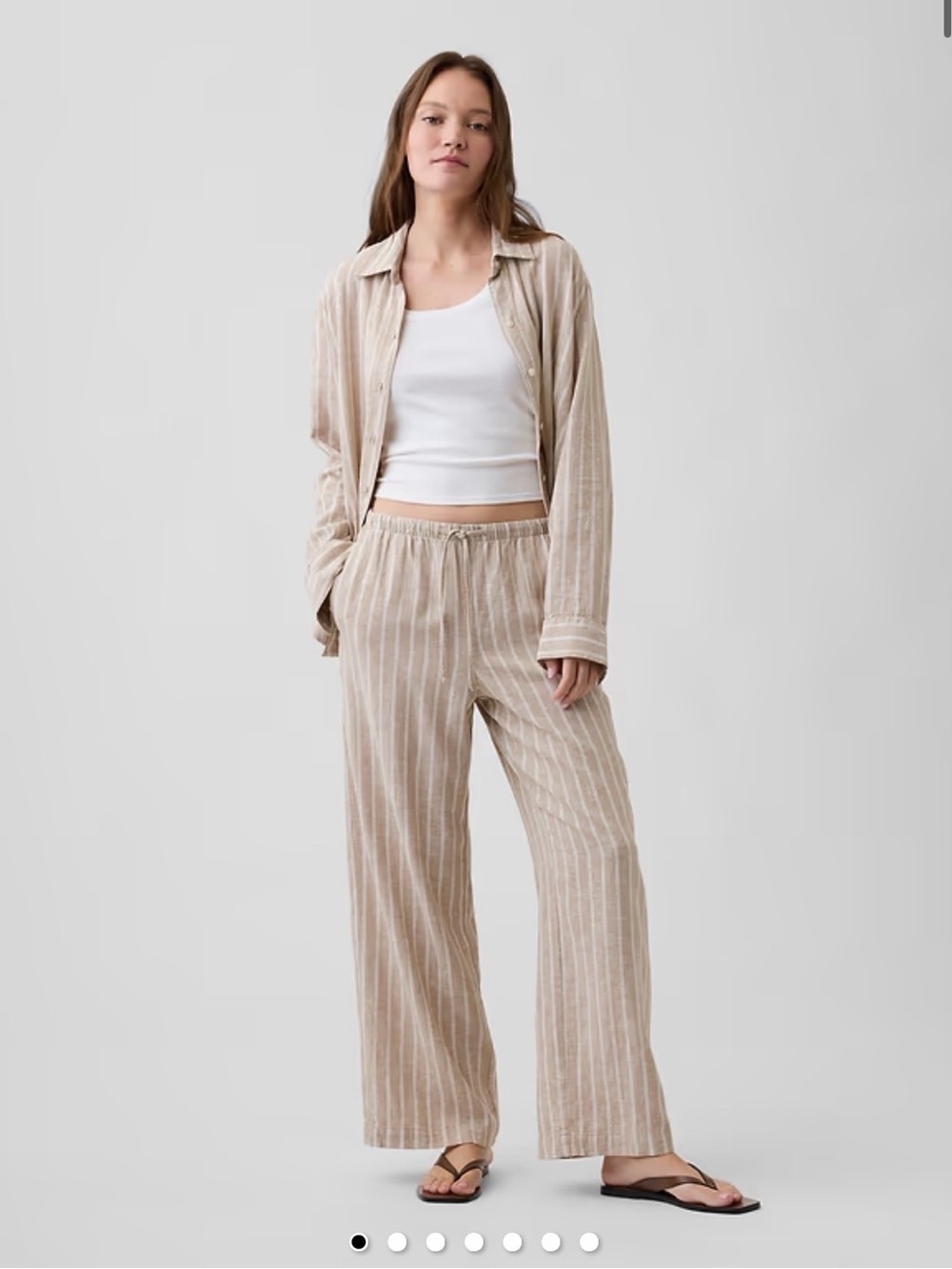 GAP Relaxed Linen-Blend Khaki Striped Wide-Leg Pants